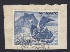 MONACO - 1944 - Yvert 273 Usato Su Frammento Di Busta; 20 + 60 F, Blu, Arrivo Di Santa Devota A Monaco. - Oblitérés
