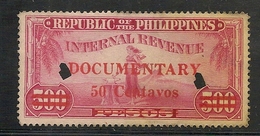 PHILIPPINE ISLANDS - DOCUMENTARY - INTERNAL  REVENUE Ovpt In Red 50c On 500p - Filippijnen