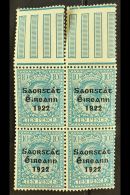 1922-23 SAORSTAT  10d Turquoise-blue, SG 62, Upper Marginal Block Of Four, Showing Open "C" For "O" (Hib. T57c),... - Otros & Sin Clasificación