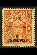 COCHIN - OFFICIALS  3p On 1a Brown - Orange, Perf 11, Rama Varma III, SG O67b, Very Fine Used. For More Images,... - Otros & Sin Clasificación