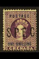 1875  1s Deep Mauve Surcharge With "SPEC(IMEN)" Overprint, SG 13s, Fine Unused No Gum, Fresh & Rare, Only Two... - Grenade (...-1974)