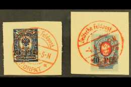 ESTONIA  Local Issue For DORPAT, 1918 20pf On 10k & 40pf On 20k, Mi 1/2, Superb Used On Pieces With Red,... - Other & Unclassified