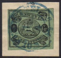 BRUNSWICK  1861-63 ½gr Black On Blue-green, SG 15, Michel 10, Very Fine Used On Piece Tied By Blue Cds... - Sonstige & Ohne Zuordnung