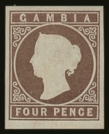 1869-72  4d Pale Brown Imperf, No Wmk, SG 2, Very Fine Unused No Gum With 4 Large Margins & Lovely Original... - Gambie (...-1964)