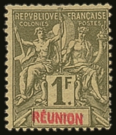 REUNION  1892 1fr Olive With "REUNION" Double Variety, Yvert 44a, Fine Mint. For More Images, Please Visit... - Other & Unclassified