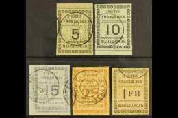 MADAGASCAR  1891 5c To 1f Imperfs On Coloured Paper, Yvert 8/12, Very Fine Used With "Tamatave" Postmarks,... - Autres & Non Classés