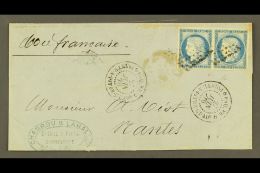 GUADELOUPE  1876 50c Double Rate Cover  (missing Flap) To France Franked 25c Ceres (2) Tied By Dumb Lozenge... - Other & Unclassified
