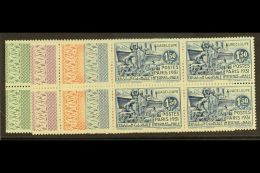 GUADELOUPE  1931 Paris Exposition Set Complete, Yv 123/126, In Very Fine Mint Marginal Blocks Of 4 (3 Nh, 1 Og)... - Other & Unclassified