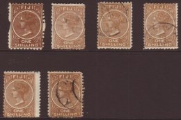 1881-89  1s Mint Or Used Group With Perf 10 Mint (this With Missing Pins On Both Vertical Sides), Perf 11 X 10... - Fidschi-Inseln (...-1970)