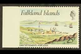 1981  25p Early Settlements Port Louis (SG 390) IMPERFORATE AT LEFT BETWEEN STAMP AND SHEET MARGIN, Never Hinged... - Falklandinseln