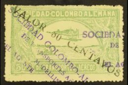 SCADTA PRIVATE AIR  1921 Diagonal Violet Surcharge 30c On 50c Dull Green (SG 7, Scott C20, Michel 8 II) Fine... - Colombia