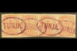 1868  1p Rose-red, Type I, Scott 57b, A Fine Used STRIP OF FOUR With Good Margins And With Four Oval "TUNGA"... - Colombie