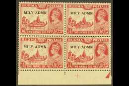1945  2a6p Claret Block Of 4 Containing "Birds Over Trees" Variety, SG 42/42a, Never Hinged Mint Marginal Block.... - Birma (...-1947)