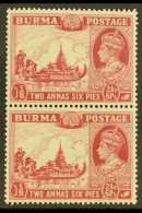 1938-40  2a6p Claret Vertical Pair With Top Stamp Bearing "BIRDS OVER TREES" Variety, SG 25/25a, Never Hinged... - Birma (...-1947)