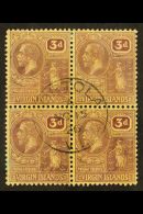 1922  3d Purple/pale Yellow, SG 82, Attractive Block Of 4 Bearing A Neat Central "Tortola" (Road Town Island)... - British Virgin Islands