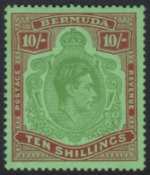 1939  10s Bluish Green And Deep Red On Green, Geo VI, SG 119a, Superb NHM. For More Images, Please Visit... - Bermudes