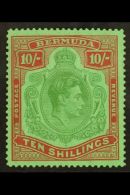 1938-53  10s Yellow Green & Deep Carmine On Green LINE PERF 14¼, SG 119b, Never Hinged Mint With Usual... - Bermudes