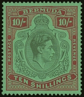 1938  10s Green And Deep Lake / Pale Emerald (First Printing), SG 119, Very Lightly Hinged Mint.  For More... - Bermudes