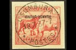 RUANDA URUNDI  1925 60c Lake Native Cattle With OVERPRINT INVERTED, Very Fine Used Tied To Neat Piece. For More... - Sonstige & Ohne Zuordnung