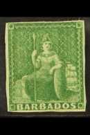 1855-58  ½d Green (white Paper), SG 8, 4 Clear Margins, Faint Gum Crease, Fine Mint For More Images,... - Barbades (...-1966)