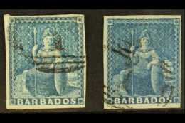 1855-58  (1d) Pale Blue And (1d) Deep Blue, SG 9/10, Good Used With Four Margins.(2 Stamps) For More Images,... - Barbados (...-1966)