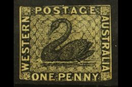 WESTERN AUSTRALIA  1854 1d Black Imperf, SG 1, Unused No Gum With Small Margins Just Touching At Top And Into At... - Altri & Non Classificati