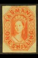 TASMANIA  1858 1s Vermilion Imperforate, SG 41, Mint Good Part OG With 4 Margins And Stunning Fresh Appearance.... - Andere & Zonder Classificatie