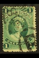 QUEENSLAND  1882-95 £1 Deep Green, Wmk W5, SG 156, Used With Numeral & "R" In Oval Cancels. For More... - Other & Unclassified