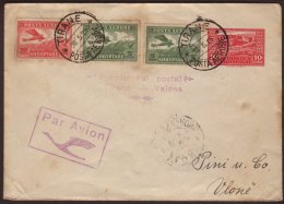 1925 (30 MAY) FIRST FLIGHT COVER  From Tirana To Valona By Adria Aero Lloyd, A 10q Postal Stationery Envelope... - Albanie