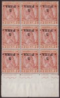 1914  (April) Skanderbeg 5pa On 2q Mi. 41, A Rare Lower Marginal Block Of Nine With INVERTED SURCHARGES, Very... - Albania