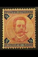 1891  5L Carmine And Blue, Variety "blue Printing Heavily Displaced", Sass 64b, Very Fine Mint. Cat €250... - Non Classificati