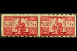 1945  100L Bright Carmine "The Family", Horizontal Pair Variety "imperf Vertically", Sass 565ao,  Very Fine NHM.... - Unclassified