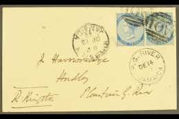 1877  (Dec 13) Cover From Kingston To Plantain Garden River Bearing 1d Blue Pair Tied By "A01" Cancels; Alongside... - Jamaica (...-1961)