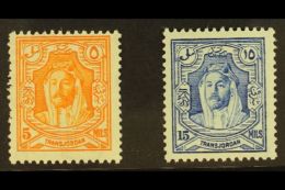 1930  5m Orange And 15m Ultramarine Perf 13½ X 14 Coil Stamps, SG 198a, 200a, Very Fine Mint. (2 Stamps)... - Jordanien