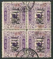 1902-03  Wide Surcharge 3ch On 50p With "Tai-Han" Handstamp In Red, SG 47A, A BLOCK OF FOUR Very Fine Used.... - Korea (...-1945)