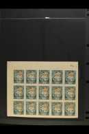 1920  1r Bistre-brown & Blue-green, Corner Marginal Block Of 15 With Complete Banknote Impression On Reverse,... - Lettonia