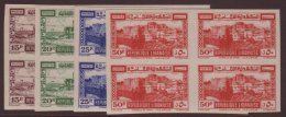 1945  Tourist Publicity Airpost Set, Variety "IMPERF BLOCKS OF 4", Maury 197/200, Superb NHM. (16 Stamps) For... - Lebanon