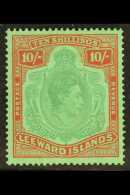 1938-51  10s Pale Green & Dull Red Green - Ordinary Paper, SG 113a, Fine Mint With Distinguishing Brownish... - Leeward  Islands