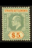 1904-10  $5 Dull Green & Brown-orange, Wmk Mult Crown CA, SG 138, Very Fine Mint. For More Images, Please... - Straits Settlements