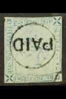 1859  2d Blue Imperf "Lapirot", Worn Impression, From Position 11 SG 39, Used With Close Margins And Neat "PAID"... - Maurice (...-1967)