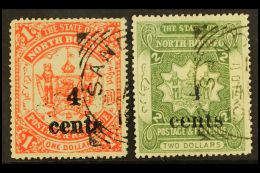 1904-05  4c On $1 And 4c On $2, SG 154/155, Neat Sandakan Squared Circle Cancels. (2) For More Images, Please... - Borneo Septentrional (...-1963)