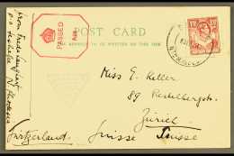 1941  (Sept) Postcard To Switzerland, Bearing 1½d Carmine Tied Sesheke Cds, Triangular "PASSED BY... - Rhodésie Du Nord (...-1963)