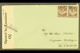 1942  (March) Envelope To USA, Bearing 1d Brown Pair, Tied Luasaka Cds's, And At Left Opened By Examiner Reseal... - Nordrhodesien (...-1963)