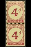 POSTAGE DUES  1950 4d Purple, Vertical Pair With OPEN "d" In In "4d" Value, SG D4, Never Hinged Mint. For More... - Nyasaland (1907-1953)