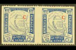 INTERIOR OFFICE ISSUES  1931-36 1p50 "Map Of Gran Chaco" Overprinted With "C" In Red, A Horizontal Pair IMPERF... - Paraguay