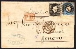 1874  Cover To Italy Bearing 1870 Perf 12½ 5r Black & 120r Blue, SG 69 & 93, Transit & Arrival... - Other & Unclassified