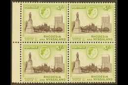 1959-62  5s Deep Chocolate & Yellow Green, SG 29, Never Hinged Mint Marginal BLOCK Of 4. Lovely (4 Stamps)... - Rhodesien & Nyasaland (1954-1963)