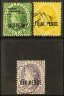 1882-84  (wmk CA, Perf 14) ½d Green, 4d Yellow And 6d Violet (SG 25, 27 & 28), Fine Used. (3 Stamps)... - Ste Lucie (...-1978)