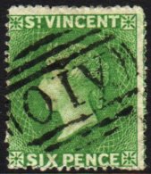 1861  6d Deep Yellow-green, SG 2, Fine Used With Neat A10 Cancel, Centered To Lower Left. For More Images, Please... - St.Vincent (...-1979)