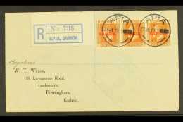 1922  Registered Cover To Birmingham Bearing Strip Of Three 1½d Orange Browns (SG 136) Tied Neat Apia Cds... - Samoa (Staat)